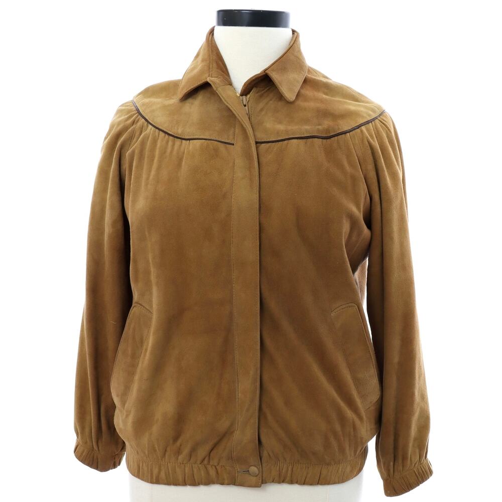 Vintage 80s Fawn Brown Suede Leather Bomber Jacket Women’s L/XL Cote D'Azur